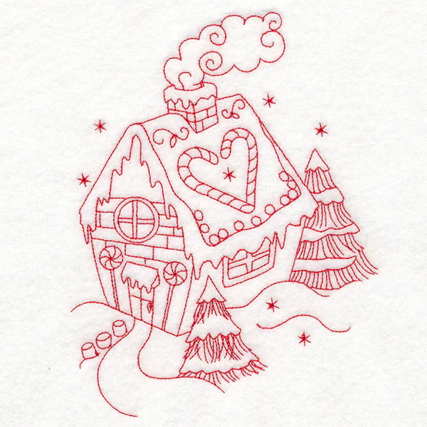 Home for Christmas - Gingerbread House (Redwork) - Image 2