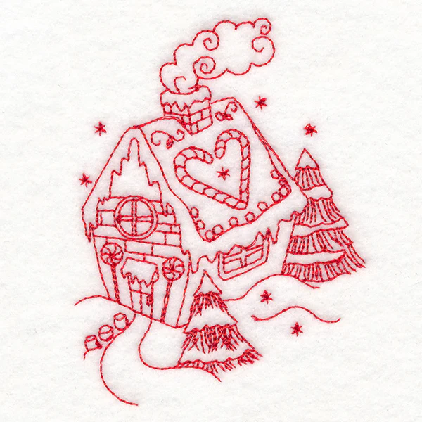 Home for Christmas - Gingerbread House (Redwork) - Image 5