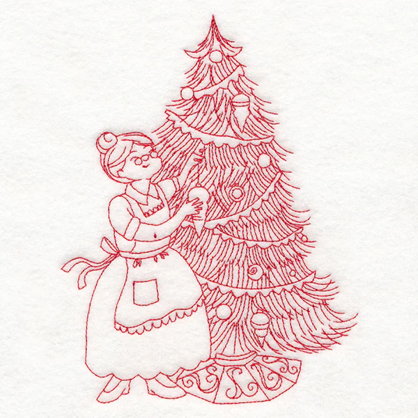 Home for Christmas - Mrs. Claus Decorating (Redwork) - Image 2