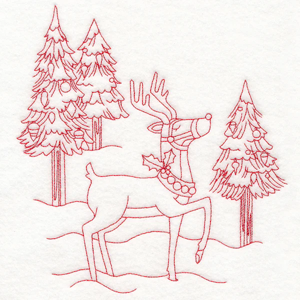 Home for Christmas - Reindeer Scene (Redwork) - Image 2