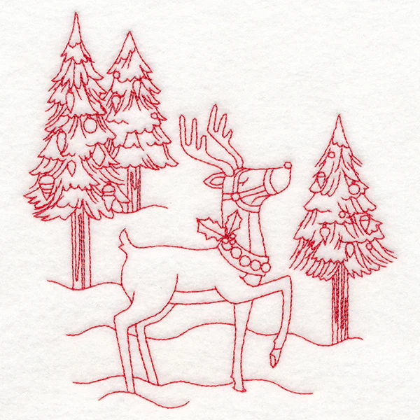 Home for Christmas - Reindeer Scene (Redwork) - Image 3