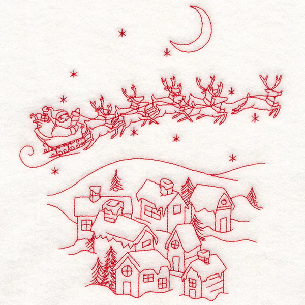 Home for Christmas - Santa's Flight (Redwork) - Image 2