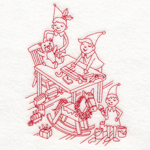 Home for Christmas - Santa's Workshop (Redwork) - Image 3