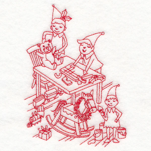Home for Christmas - Santa's Workshop (Redwork) - Image 4