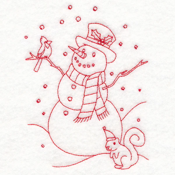 Home for Christmas - Snowman Scene (Redwork) - Image 4