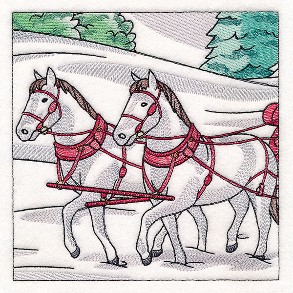 Horse Drawn Sleigh Christmas Scene Panel 5 - Image 3