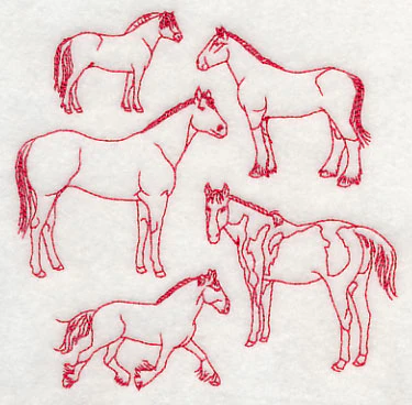 Horse Medley (Redwork) - Image 4