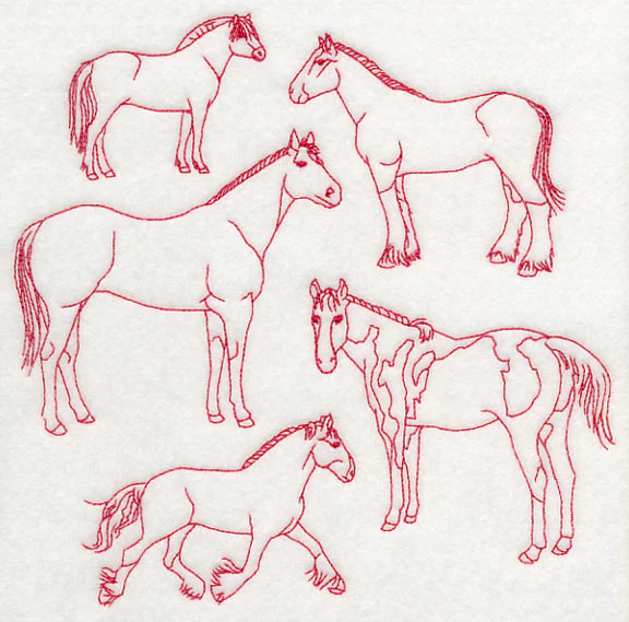 Horse Medley (Redwork) - Image 5