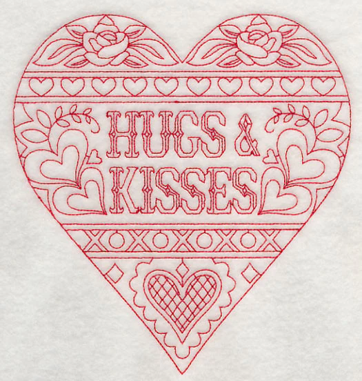 Hugs & Kisses (Redwork) - Image 2