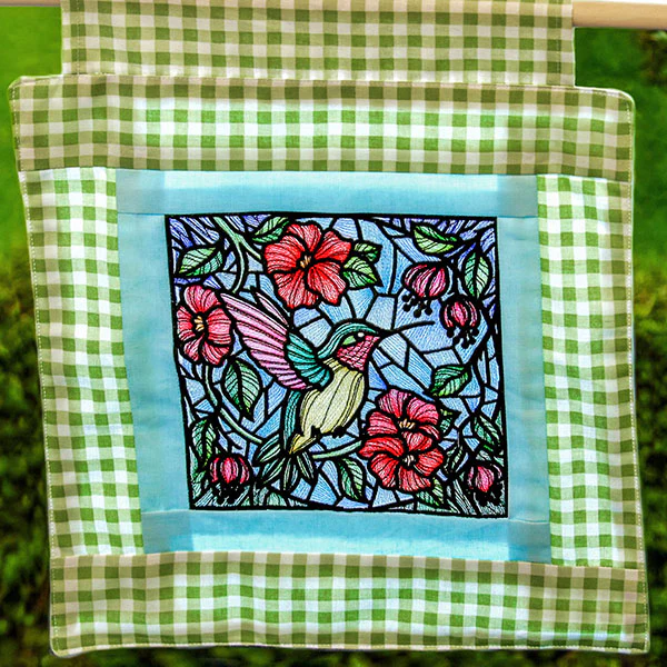 Hummingbird and Poppies Stained Glass Square - Image 2