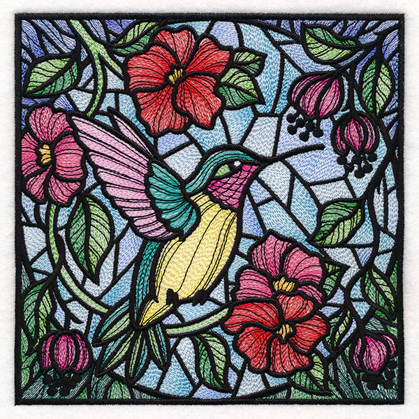 Hummingbird and Poppies Stained Glass Square - Image 3