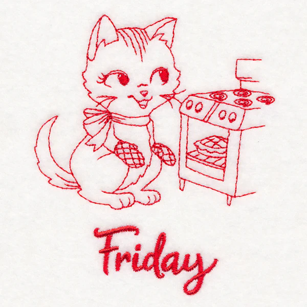 Kitchen Kitten on Friday (Redwork) - Image 2