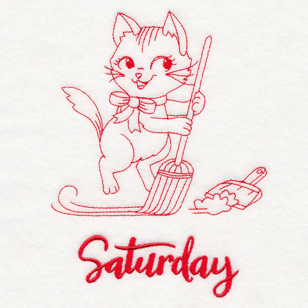 Kitchen Kitten on Saturday (Redwork) - Image 3