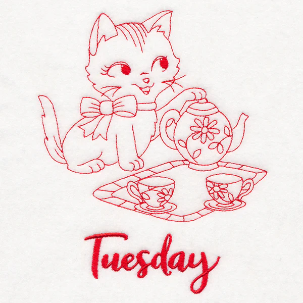 Kitchen Kitten on Tuesday (Redwork) - Image 3