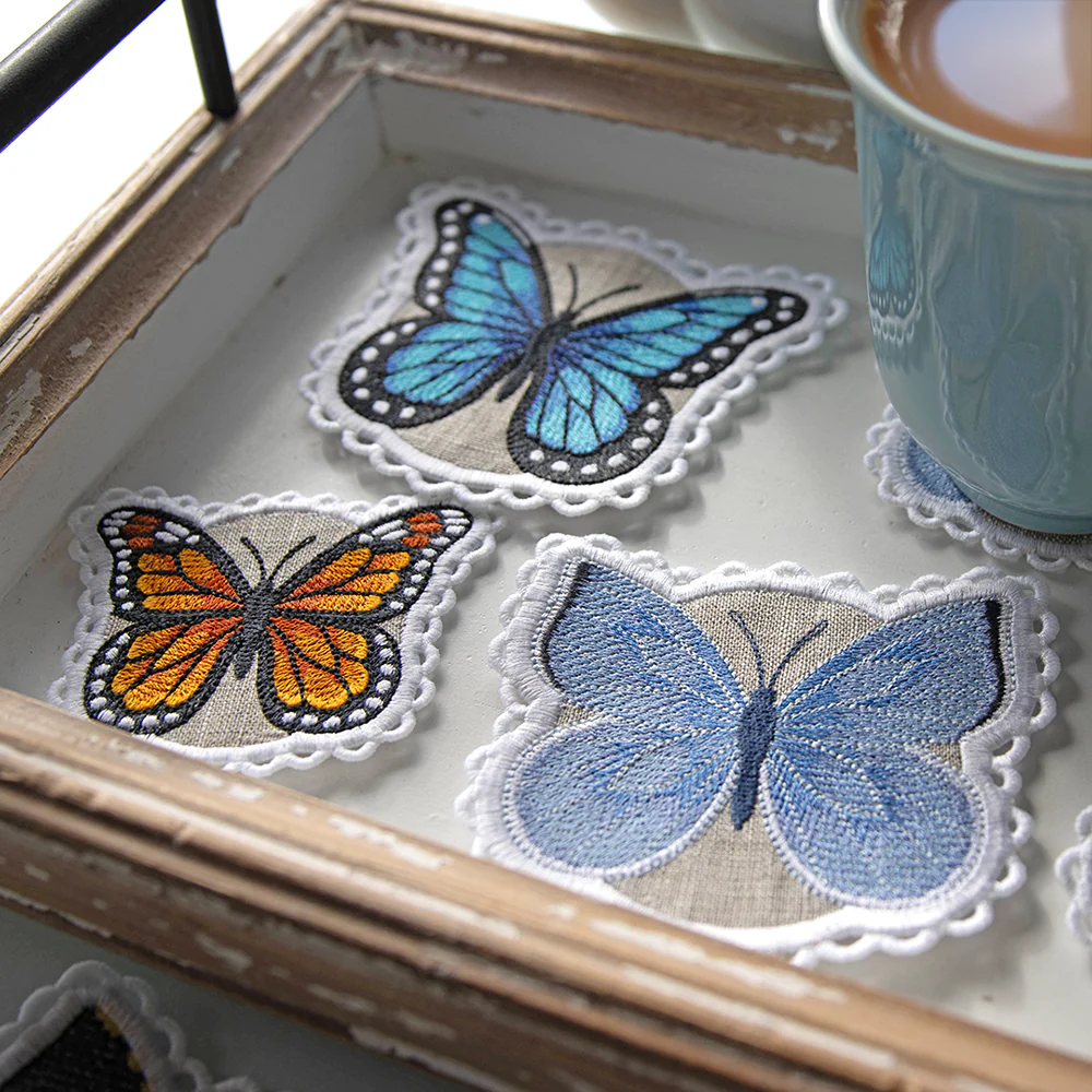 Lace Edge Butterfly Coaster - Monarch (In-the-Hoop) - Image 2