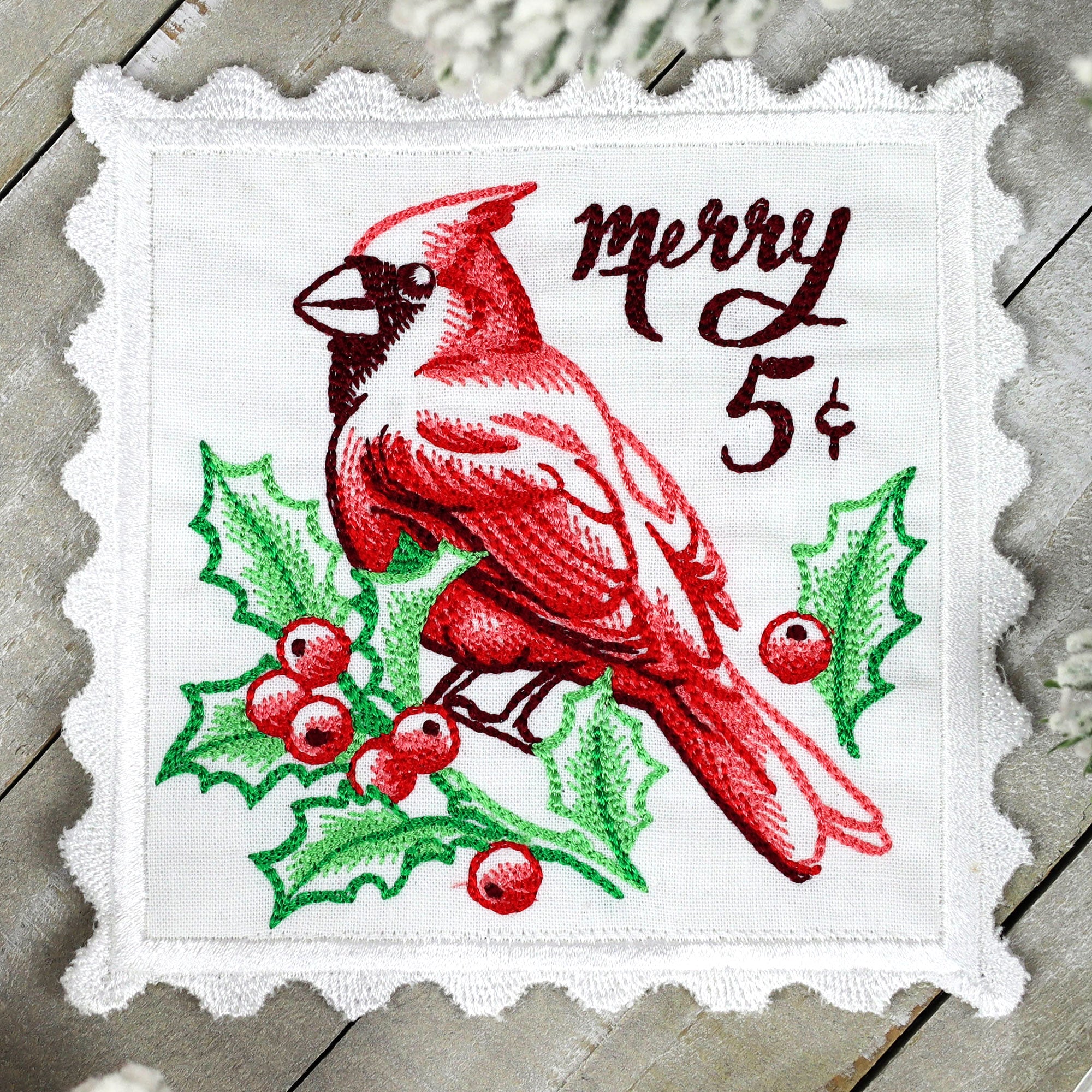 Lace Edge Cardinal Stamp Coaster (In-the-Hoop) - Image 7