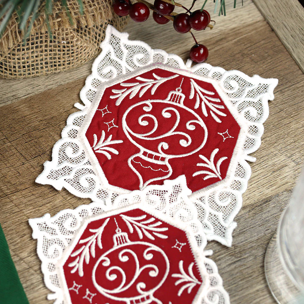 Lace Edge Christmas Coasters Design Pack (In-the-Hoop) - Image 5