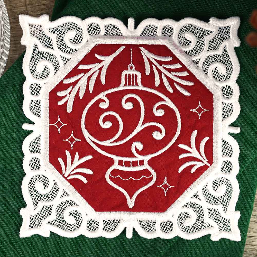Lace Edge Christmas Coaster - Ornament (In-the-Hoop) - Image 4