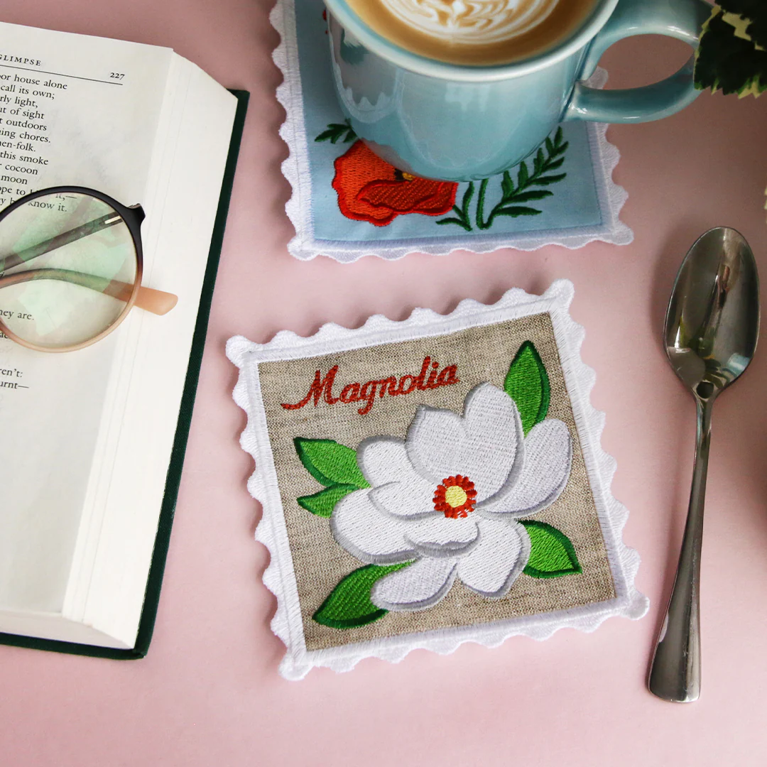 Lace Edge Flower Stamp Coaster - Magnolia (In-the-Hoop) - Image 4