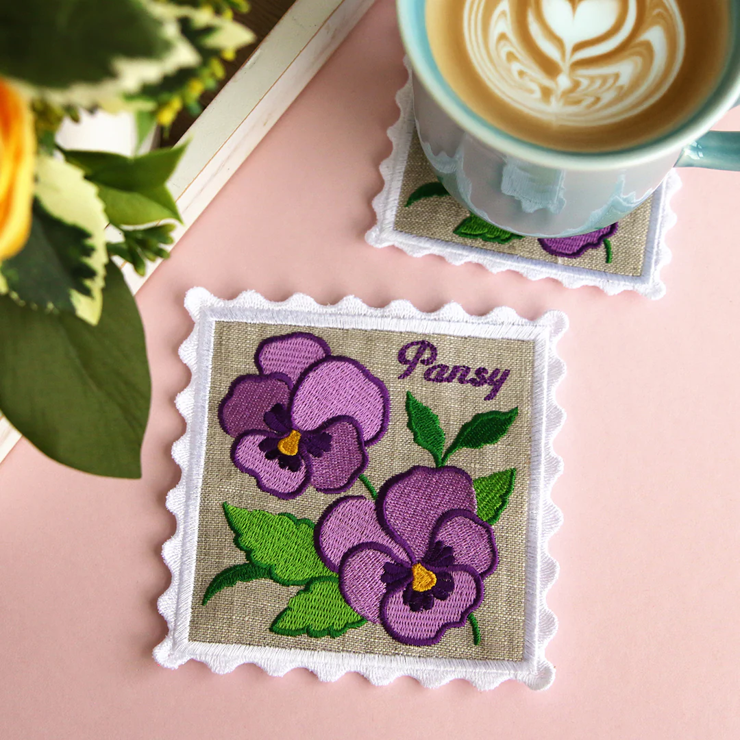 Lace Edge Flower Stamp Coaster - Pansy (In-the-Hoop) - Image 4