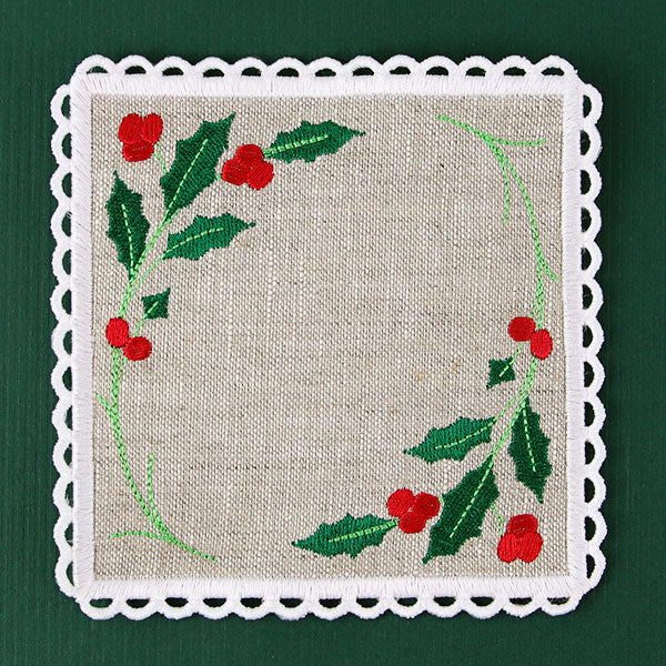 Lace Edge Holly & Berries Coaster (In-the-Hoop) - Image 2