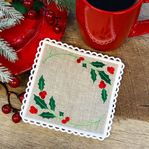 Lace Edge Holly & Berries Coaster (In-the-Hoop) - Image 3