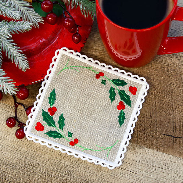 Lace Edge Holly & Berries Coaster (In-the-Hoop) - Image 6