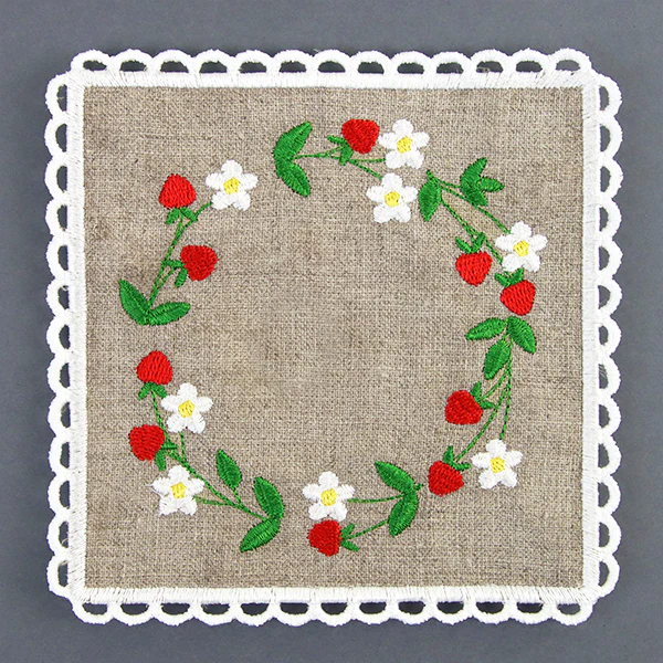 Lace Edge Strawberry Coaster (In-the-Hoop) - Image 2