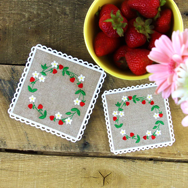 Lace Edge Strawberry Coaster (In-the-Hoop) - Image 4