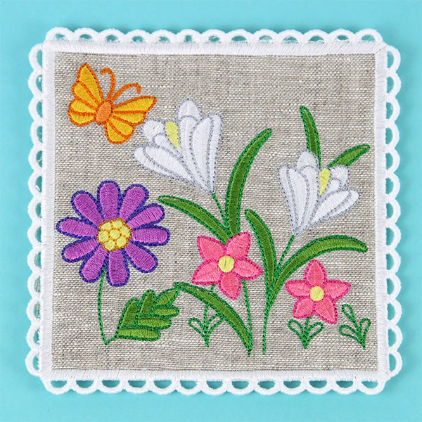 Lace Edge Wild Blooms Coaster (In-the-Hoop)