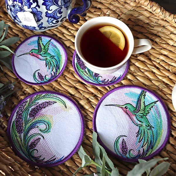 Lavender Hummingbird Coaster (In-the-Hoop) - Image 4