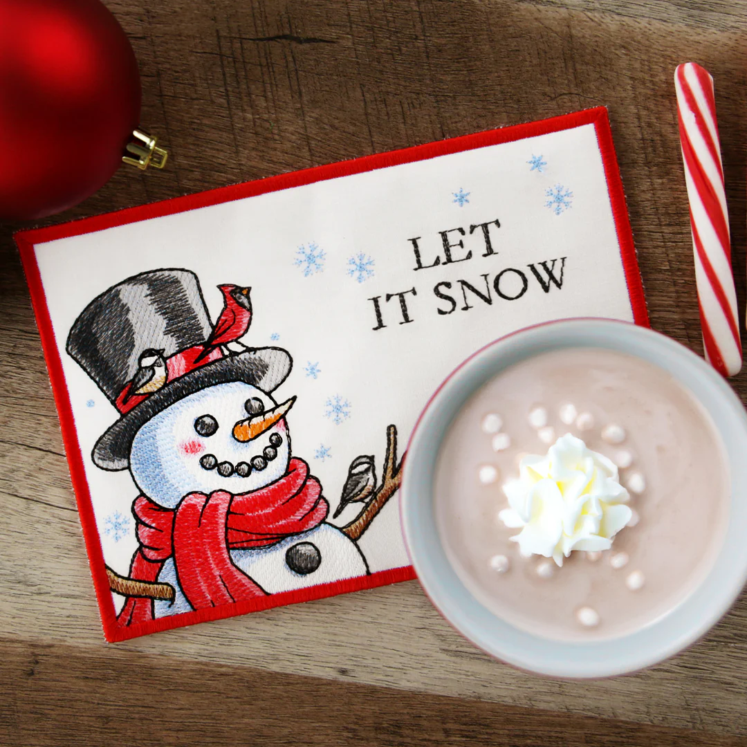 Let It Snow Snowman Mug Rug (In-the-Hoop) - Image 6