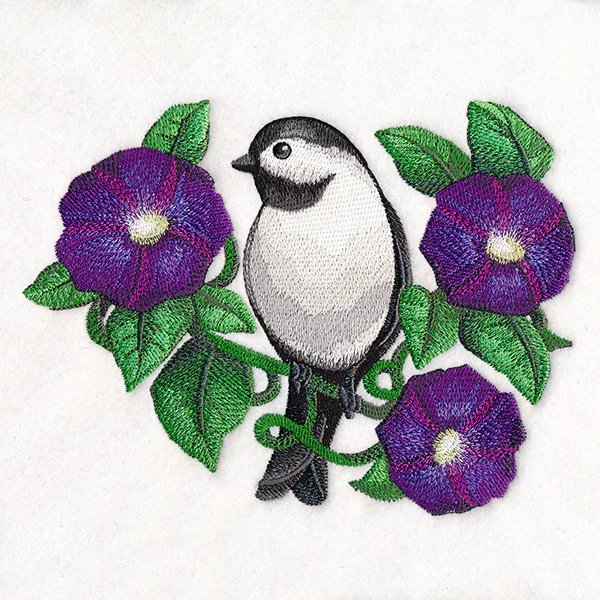 Lively Chickadee in Morning Glories - Image 3
