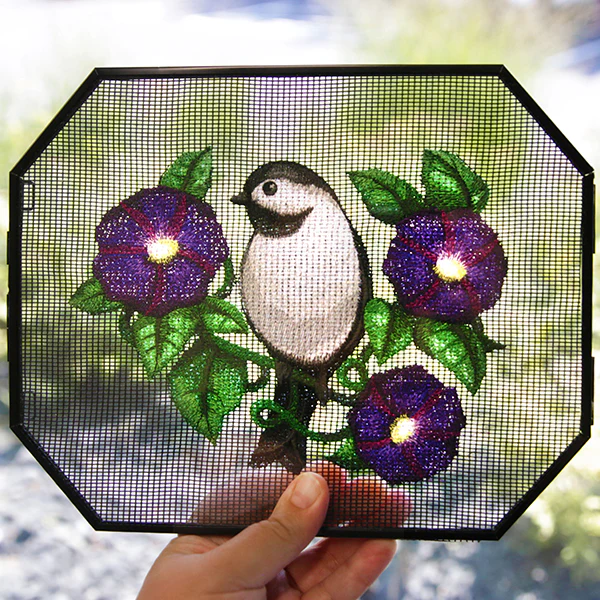 Lively Chickadee in Morning Glories - Image 4