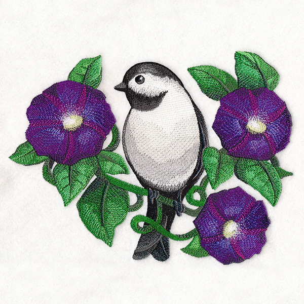 Lively Chickadee in Morning Glories - Image 7