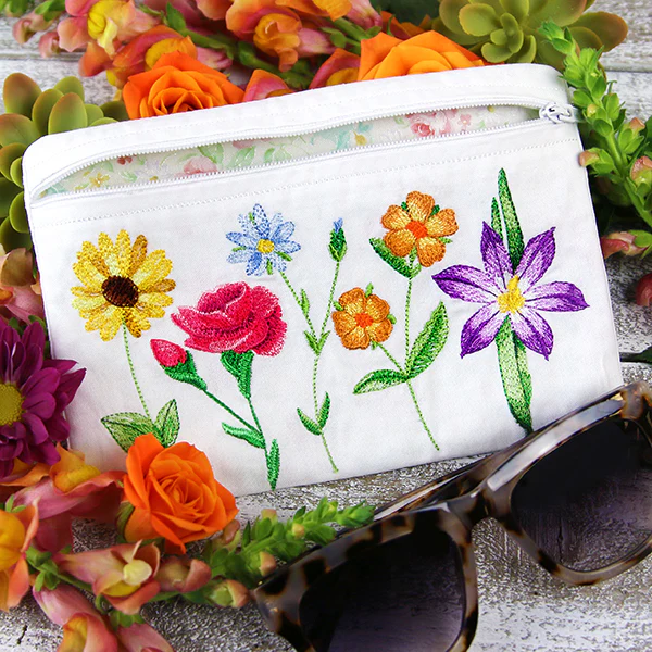 Long-Stemmed Wildflowers Lined Zipper Pouch (In-the-Hoop) - Image 10