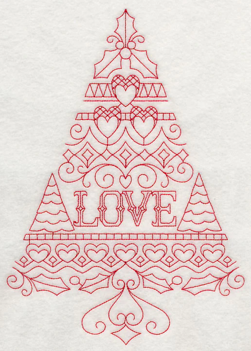 Love Christmas Tree (Redwork)