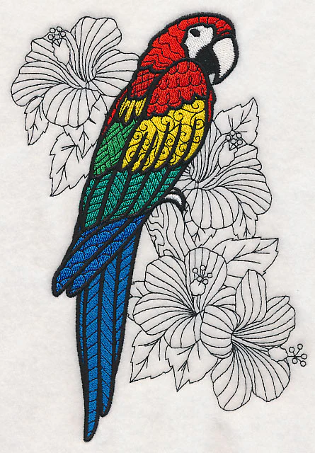 Macaw with Hibiscus (Blackwork) - Image 2