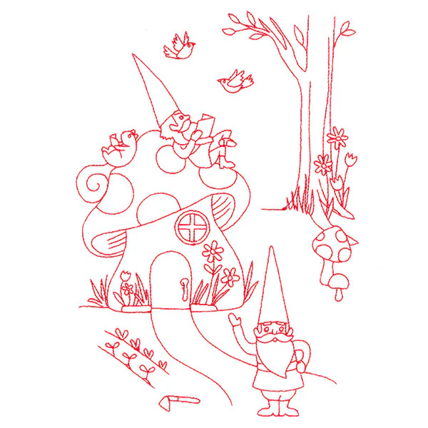Magical Gnome Scene - Resting at Home (Redwork) - Image 2