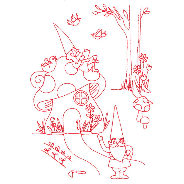 Magical Gnome Scene - Resting at Home (Redwork) - Image 3
