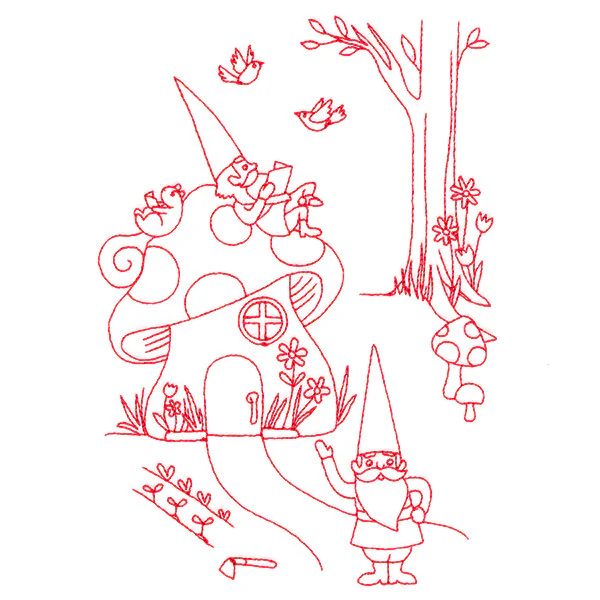 Magical Gnome Scene - Resting at Home (Redwork) - Image 4