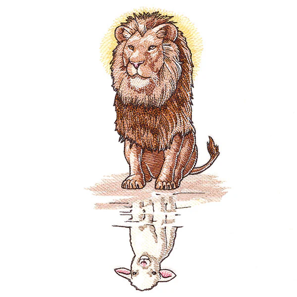 Majestic Lion and Lamb Reflection - Image 3