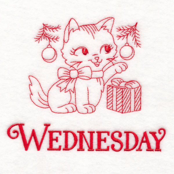 Meowy Christmas on Wednesday (Redwork) - Image 3