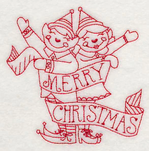 Merry Christmas Elves (Redwork) - Image 3