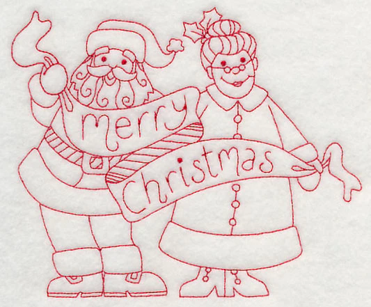 Merry Christmas from Santa and Mrs. Claus (Redwork) - Image 4