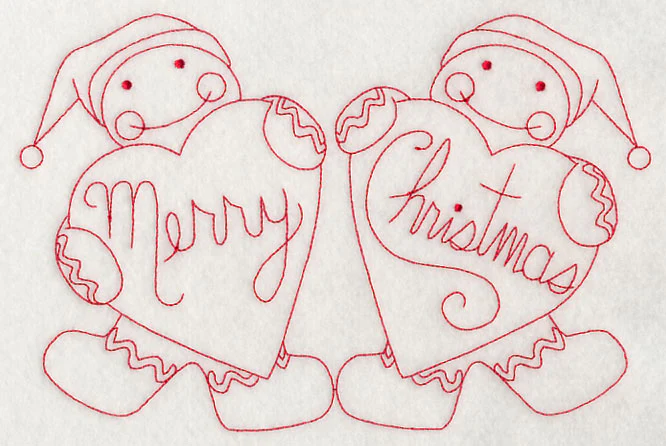 Merry Christmas Gingerbread Men (Redwork)