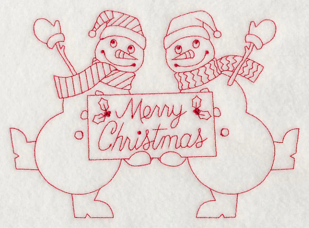 Merry Christmas Snowmen (Redwork) - Image 4