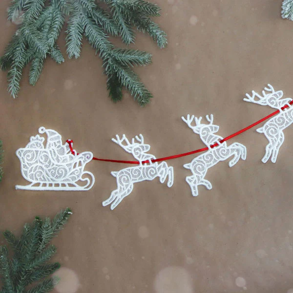Merry Santa's Flight Reindeer Bunting 2 (Lace) - Image 5