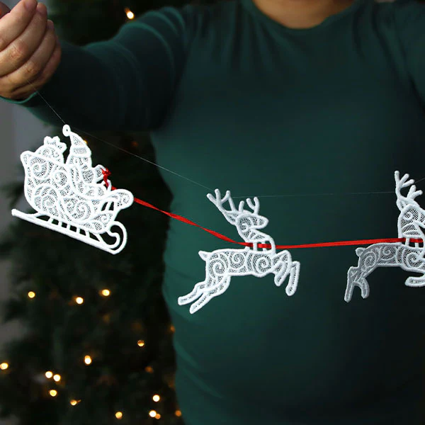 Merry Santa's Flight Reindeer Bunting 2 (Lace) - Image 6