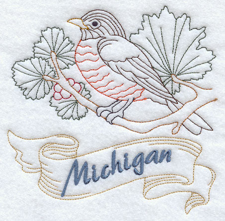 Michigan - Robin (Redwork) - Image 2